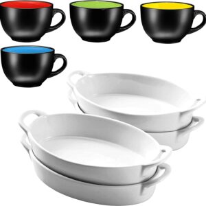 Bruntmor Set of 4 Oval Au Gratin 8"x 5" Baking Dishes, Lasagna Pan, Ceramic Bakeware Ideal for Crème Brulee Easy Carry Handles